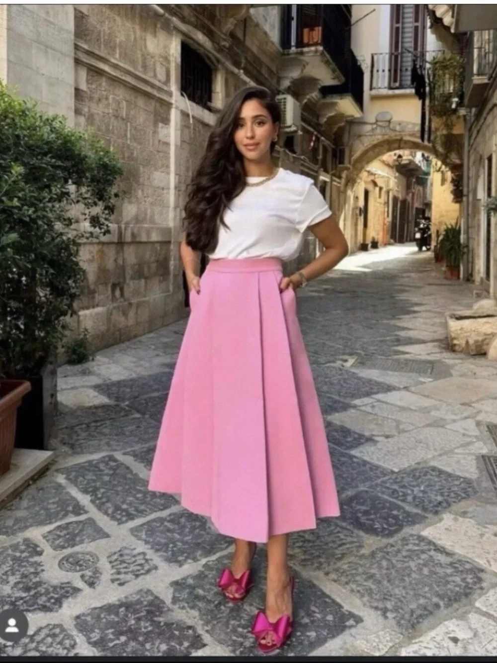 Zara Pink Midi Pleated A-Line Skirt